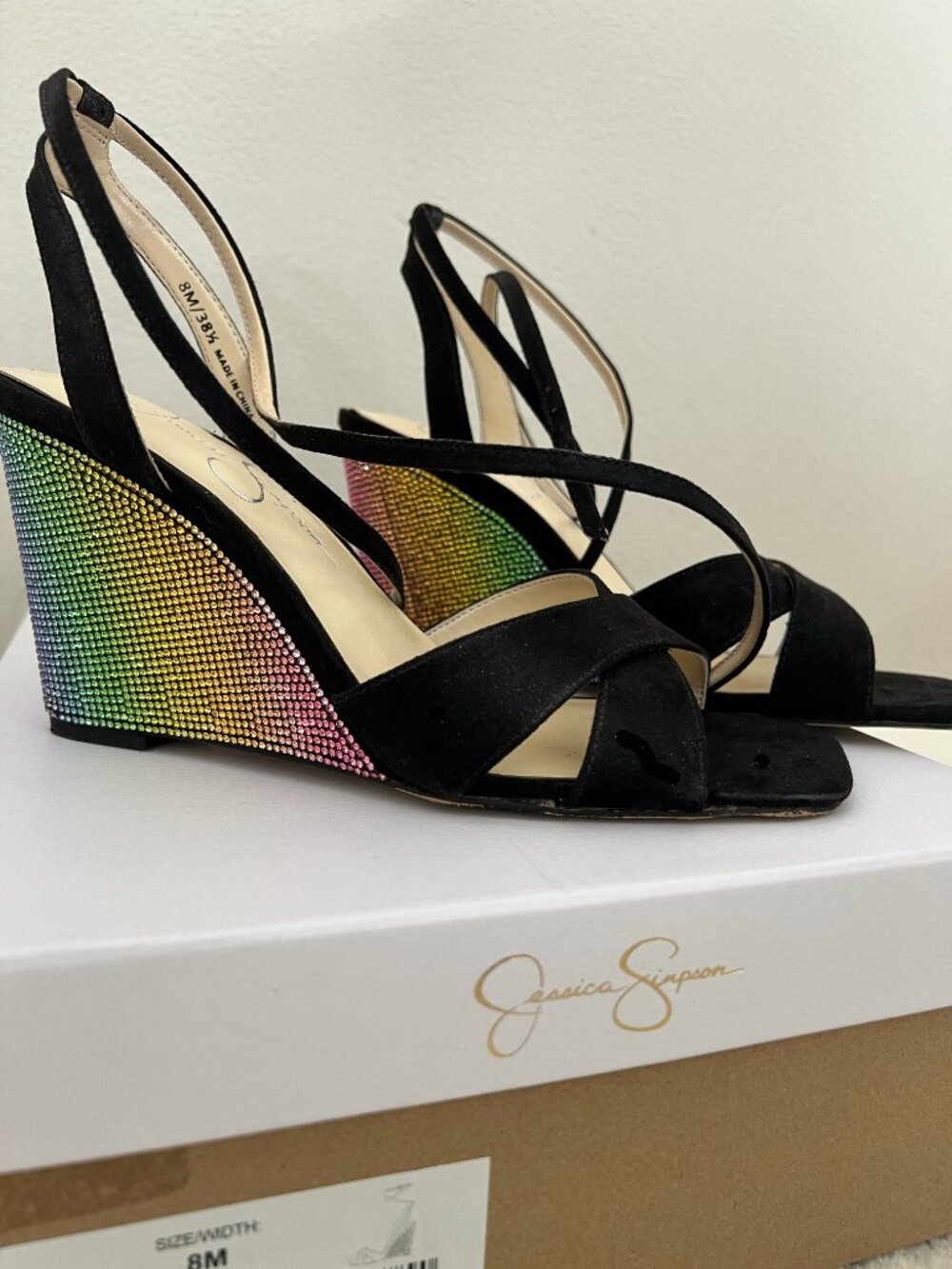 Jessica Simpson Rainbow Rhinestone Wedge Heel Sandal